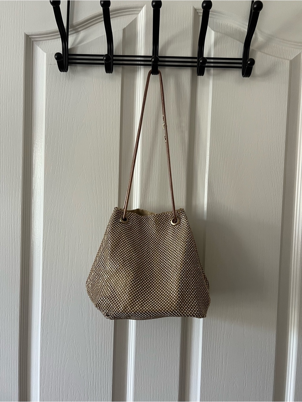 Gold Beaded Bucket Bag